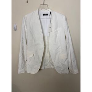 Theory White Linen Blend Collarless Staple Jacket Size 4 Eco Crunch Wash Tailore